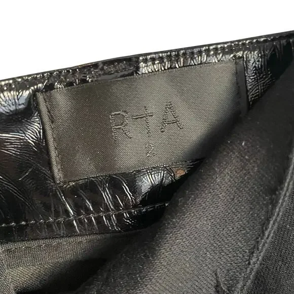 RtA Black Simone Faux Leather Denim Double Sided Mini Skirt Punk Going Out sz 2 - Picture 7 of 8